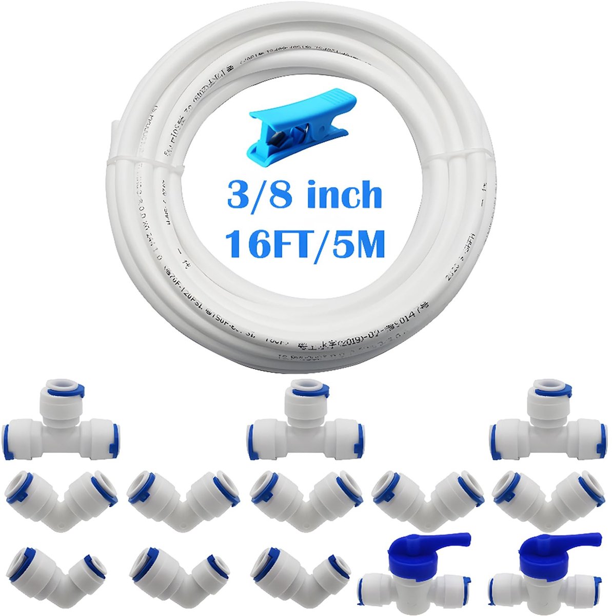 Dailygoods- Waterfilteraansluiting - 3/8" Fitting - 1/4" naar 3/8" Aansluiting - 5m Slang - Combo Kit met Afsluitklep - Geschikt voor Warm/Koud Water - Waterfilterkit