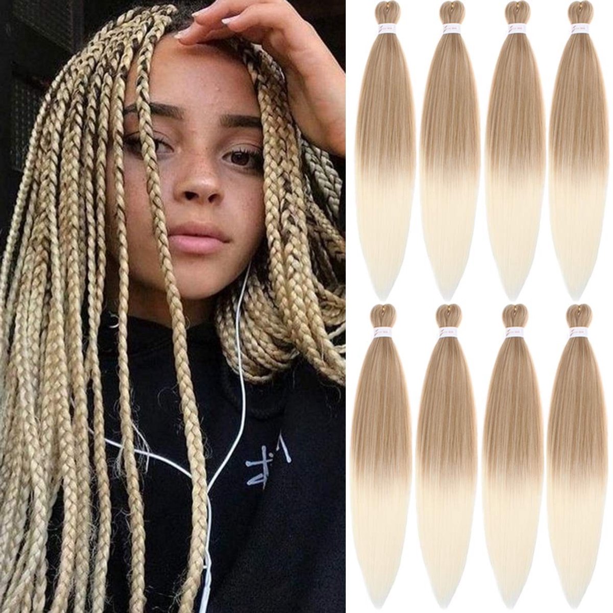 Dailygoods- Haarextensie 66 cm - Vlechthaar - Ombre Kleur - 8 Verpakkingen - Synthetische Haarvezel - Natuurlijke Gehaakte Vlechten
