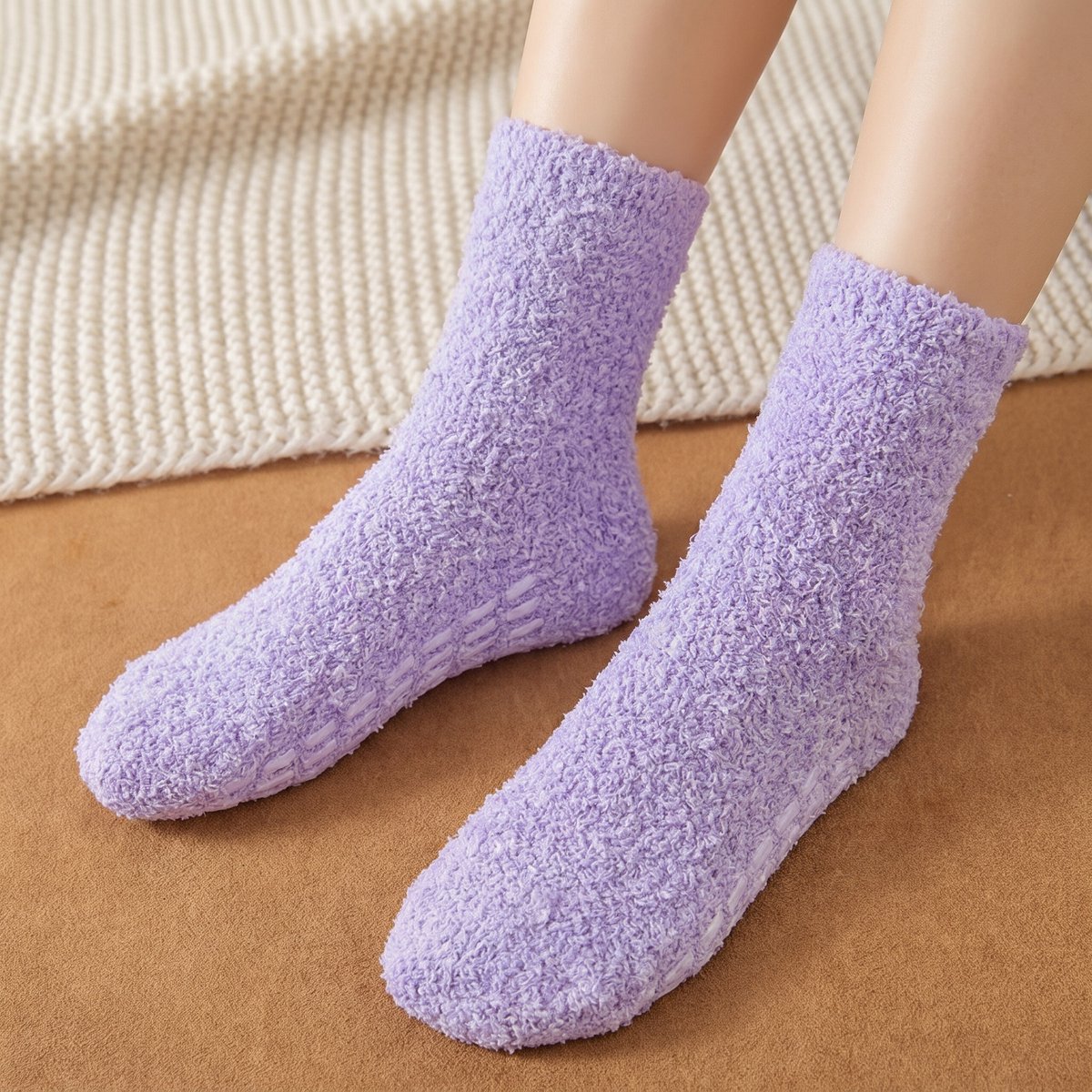 Fluffy Dames Sokken - Antislip sokken - huissokken - sleep sokken - slof sokken - paars - 36 - 40 - zacht - cadeau voor haar - gift