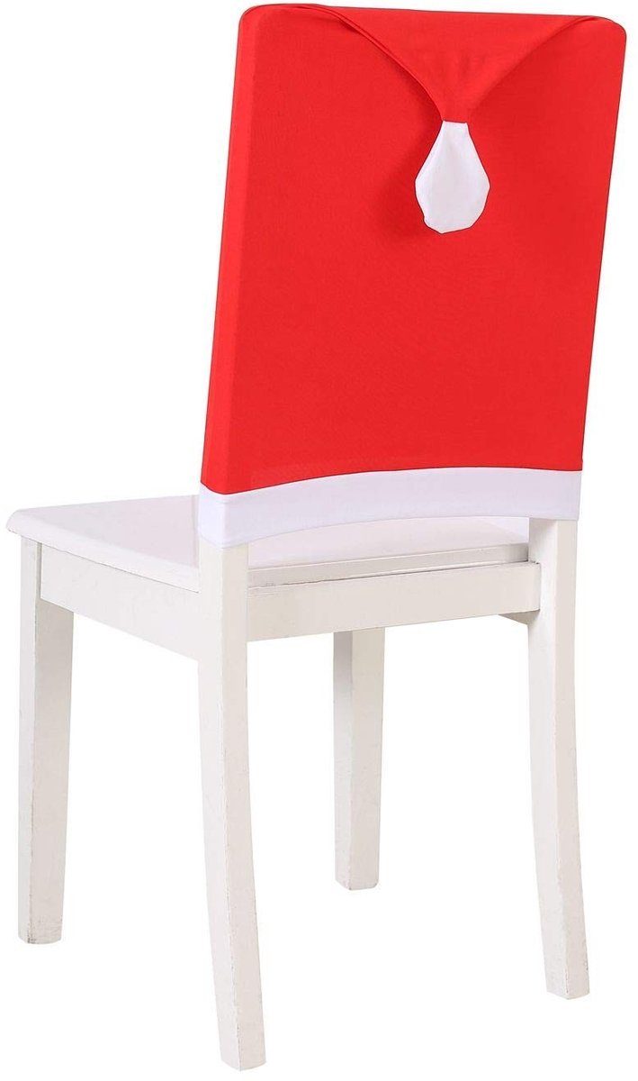 Dailygoods- Stoelrughoes Set van 4 - Kerstman Hoed - Rode Decoratie - Eetkamer/Keuken - Lichtgewicht/Duurzaam - Sneeuwvlok Pom-Pom - Stoelhoes