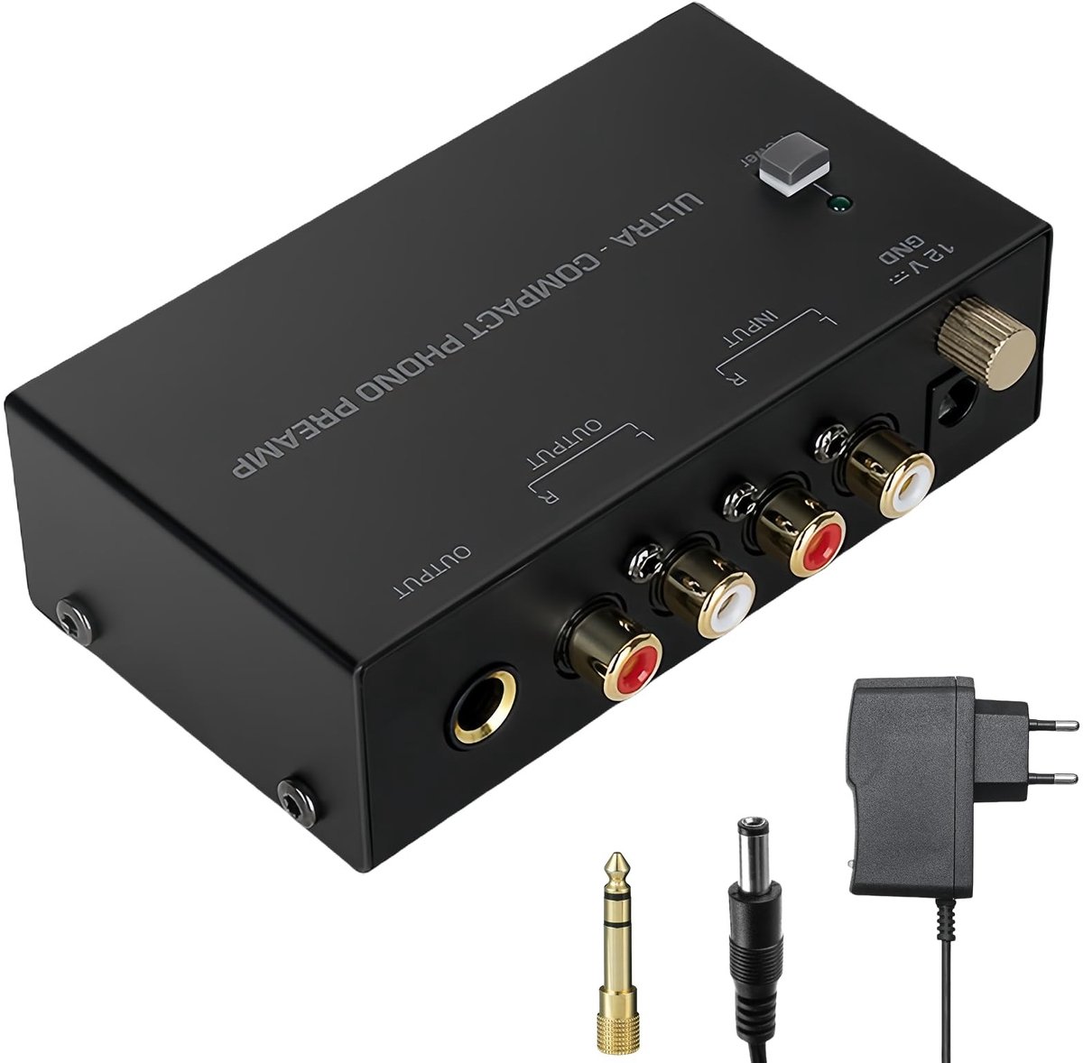 Dailygoods - Phono Record Player Preamplifier - DC 12V Adapter - RCA Input en Output - Voor Audiokwaliteit - Verbeter Geluidsweergave - Geschikt voor...