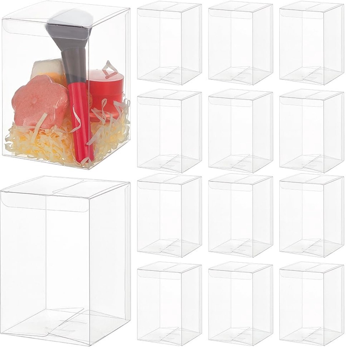 Dailygoods- Geschenkdoos 15 stuks - Doorzichtige PVC - Transparante Gunstdozen - Rechthoekige Snoepdoos - 8 x 8 x 12 cm - Voor Feesten - Cadeaudoos