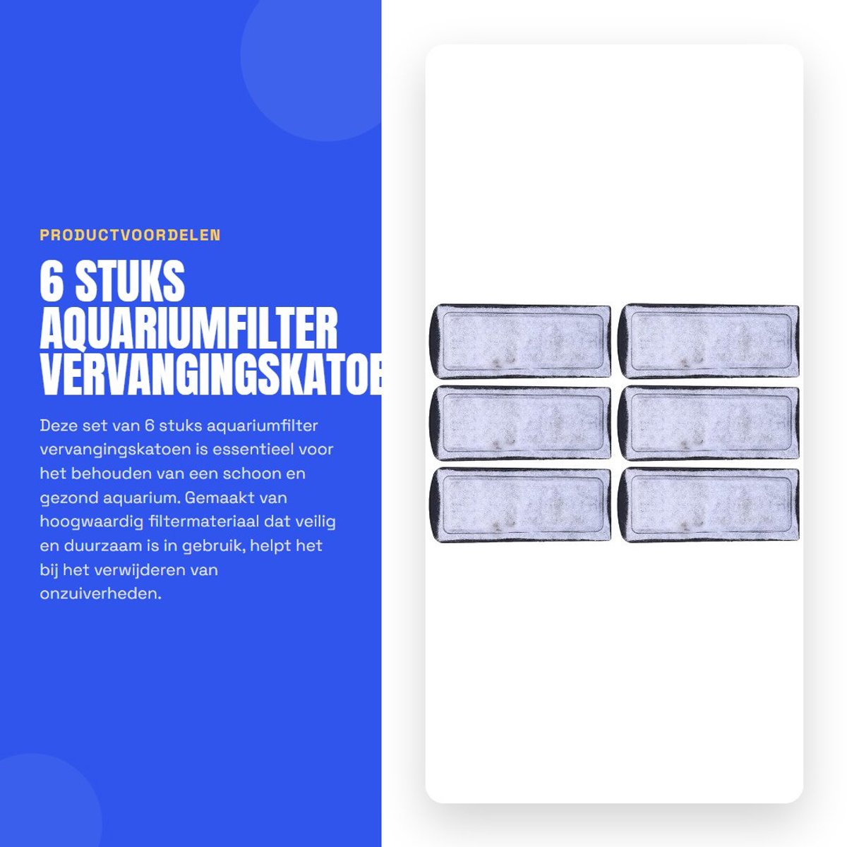 Dailygoods- Aquariumfilter Vervangingsset 6 Stuks - Hoogwaardig Filterkatoen - Actieve Koolstof - Wandgemonteerd Accessoire - Veilig en Duurzaam - Voor Schoon Water - Filtermateriaal