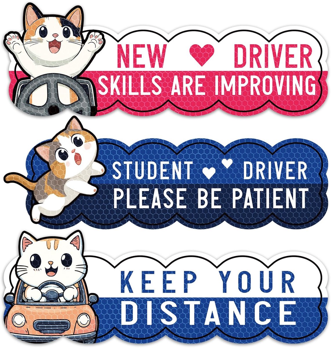 Dailygoods- Student Driver Magneten 3 Stuks - Veiligheidswaarschuwingsstickers - Herbruikbare Borden - PVC/Magneet - 25,4x8,9cm - Betrouwbaar Materiaal - Veiligheidsmagneten