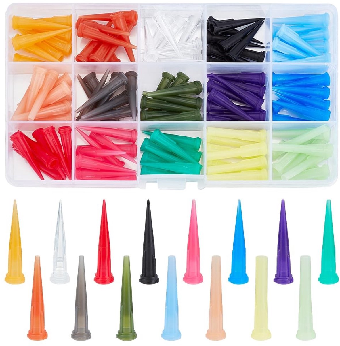 Dailygoods- Lijm Tips 120 Stuks - Kunststof - 15 Kleuren - Zelfklevend - Doseerbaar - Nauwkeurig Ontwerp 3,2 cm - Dispenser Tips