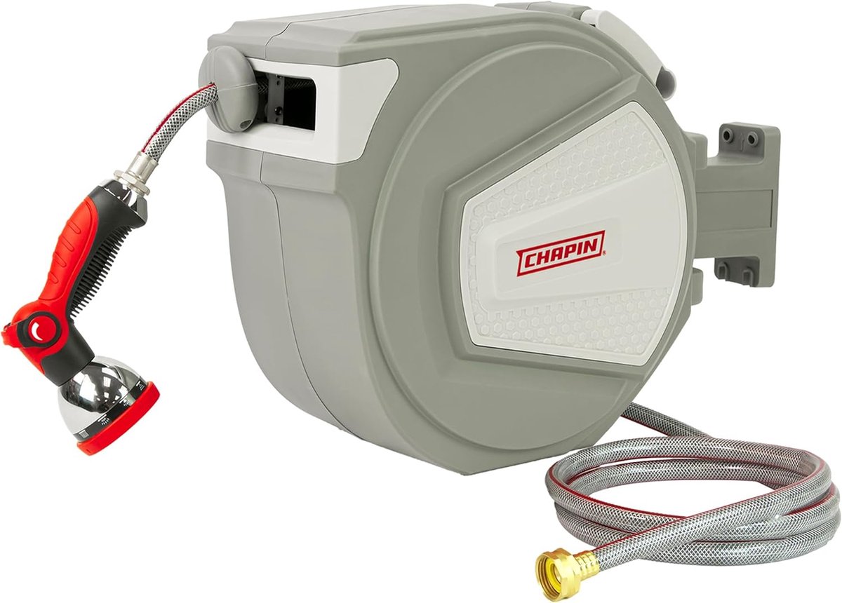 Slanghaspel Tuin - Automatische oproller - Tuin water geven - 180° draaibaar - 20 meter slang - Grijs