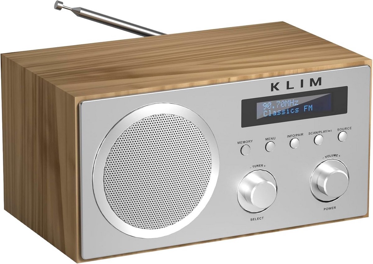 Digitale Radio - Klokradio DAB+ - Muziek Luisteren - Houten Behuizing - N.v.t. - Zilver