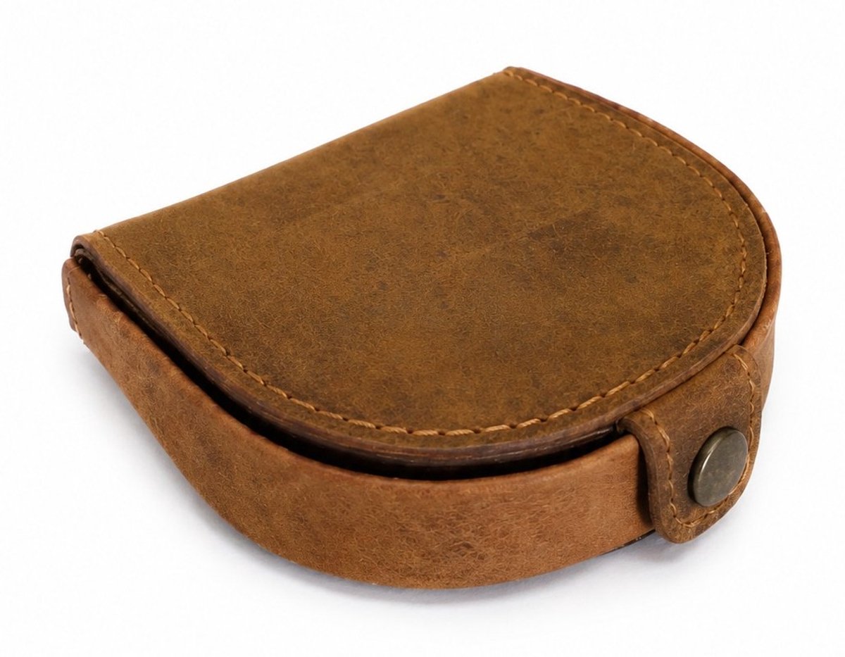Boutique Trukado - Hillburry Leren Muntenportemonnee Hunterleer bruin - KLEIN FORMAAT - (bxhxd) ca. 9cm x 8,5cm x 1,5cm