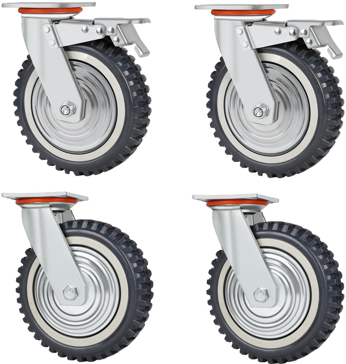 Dailygoods - Zware wielen - Transportwielen - 360° draaibaar - Grijs - Meubelwielen - 2000 kg draagvermogen - Geschikt voor lastafels - Ø 200 mm
