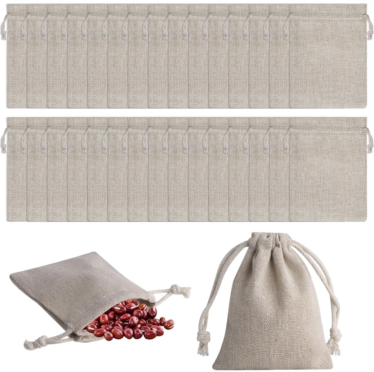 Dailygoods- Katoenen Zakjes 30 Stuks - Herbruikbaar - Mousseline Zakjes - Trekkoord - Duurzaam - Milieuvriendelijk - 8 x 10 cm