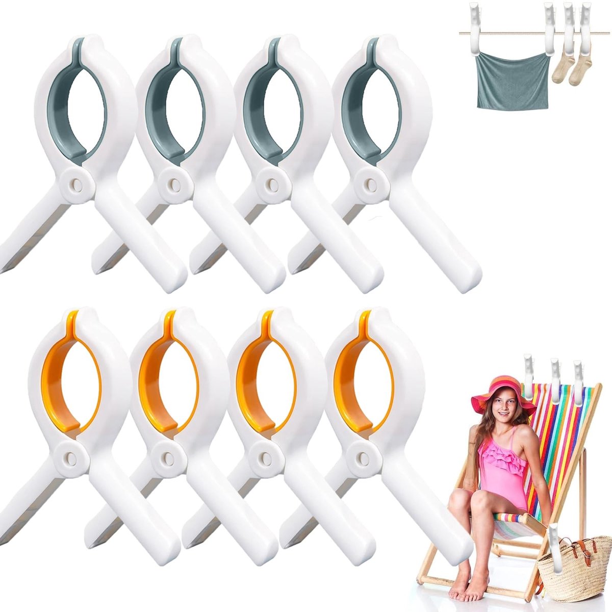 Dailygoods- Handdoekklemmen Set van 5 - Grote Klemmen - Winddicht - Antislip - Kunststof - Voor Strand/Thuis/Camping - Textielklemmen