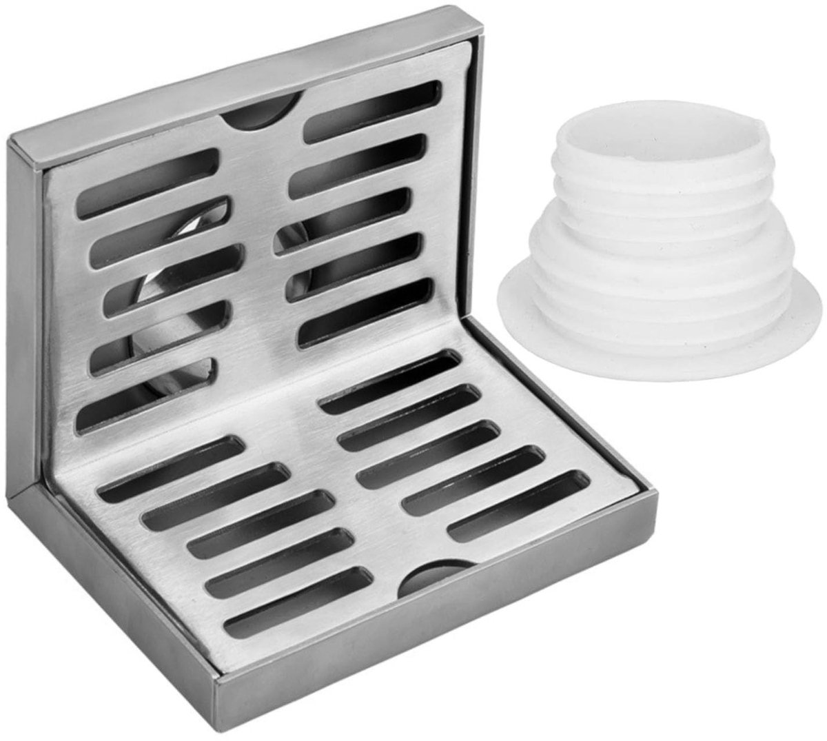 Dailygoods- Hoekafvoer L-vorm - Zijbodemafvoer - Horizontale Afvoer - Roestvrij Staal - 10 x 7,7 x 7,4 cm - Corrosiebescherming - Vloerafvoer
