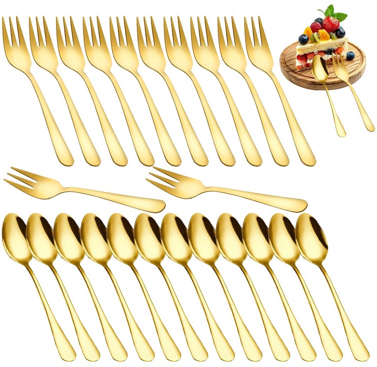 Dailygoods- Gebaksvorkjes Set van 24 - RVS Vorken - Vaatwasmachinebestendig - Theelepels - Ideaal voor Feestjes - Geschikt voor Dessert en Koffie - Mini Bestek