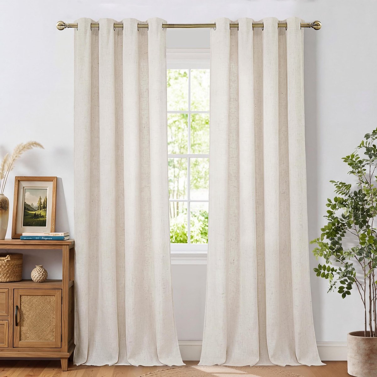 Dailygoods - Halftransparante Gordijnen met Linnenlook - Lichtbeige 140x300 cm