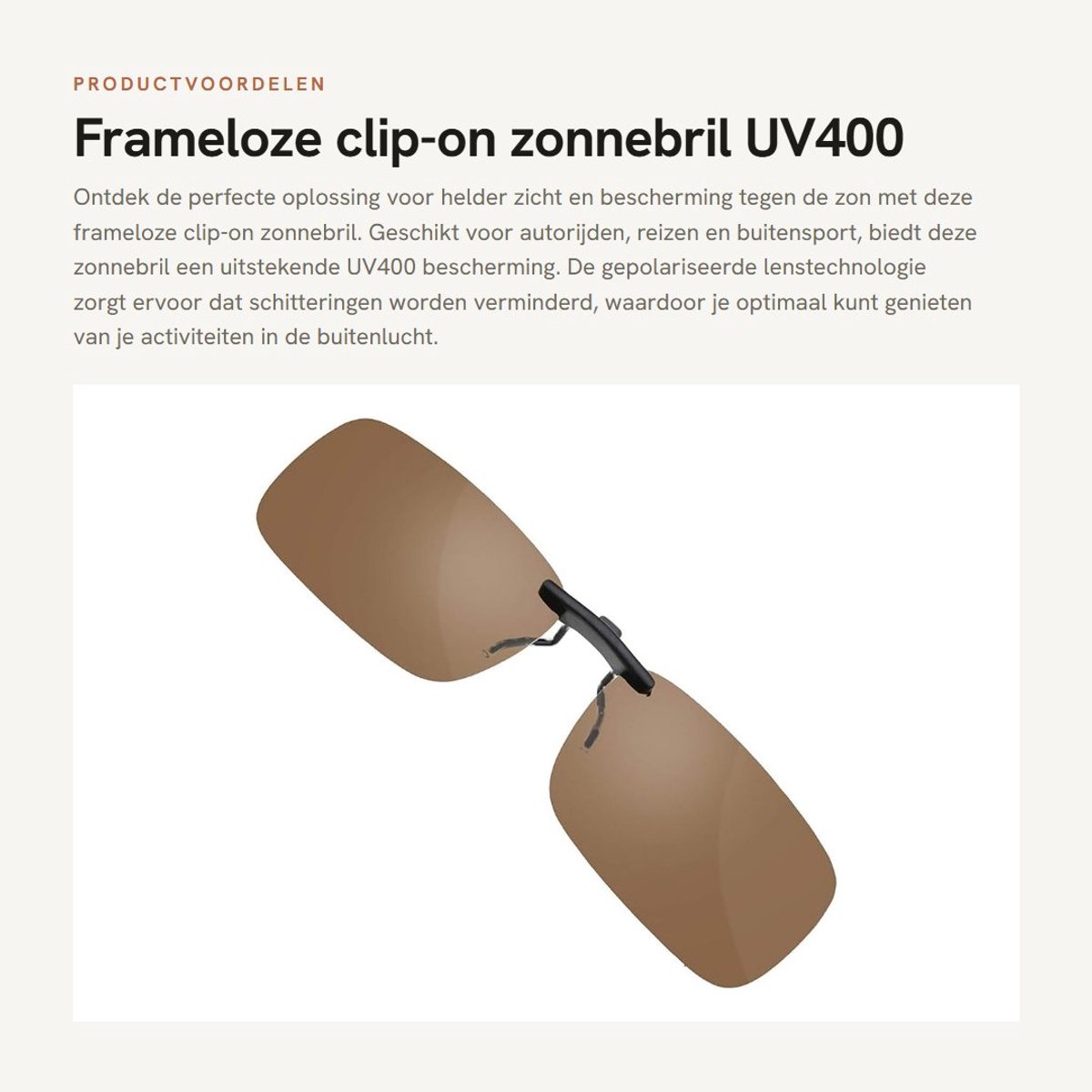 Dailygoods- Zonnebril Clip-on UV400 - Gepolariseerd - Donkerbruin - 59mm x 37mm - Ideaal voor autorijden - Slagvast en flexibel