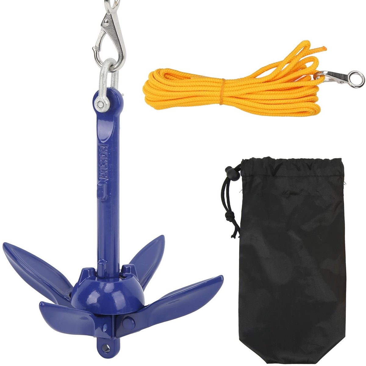Dailygoods- Marine Anker Aluminium - Opvouwbaar Anker - Kajak Anker - RVS Anker - Vissers Anker - Inclusief Touw en Opbergtas - Bootanker