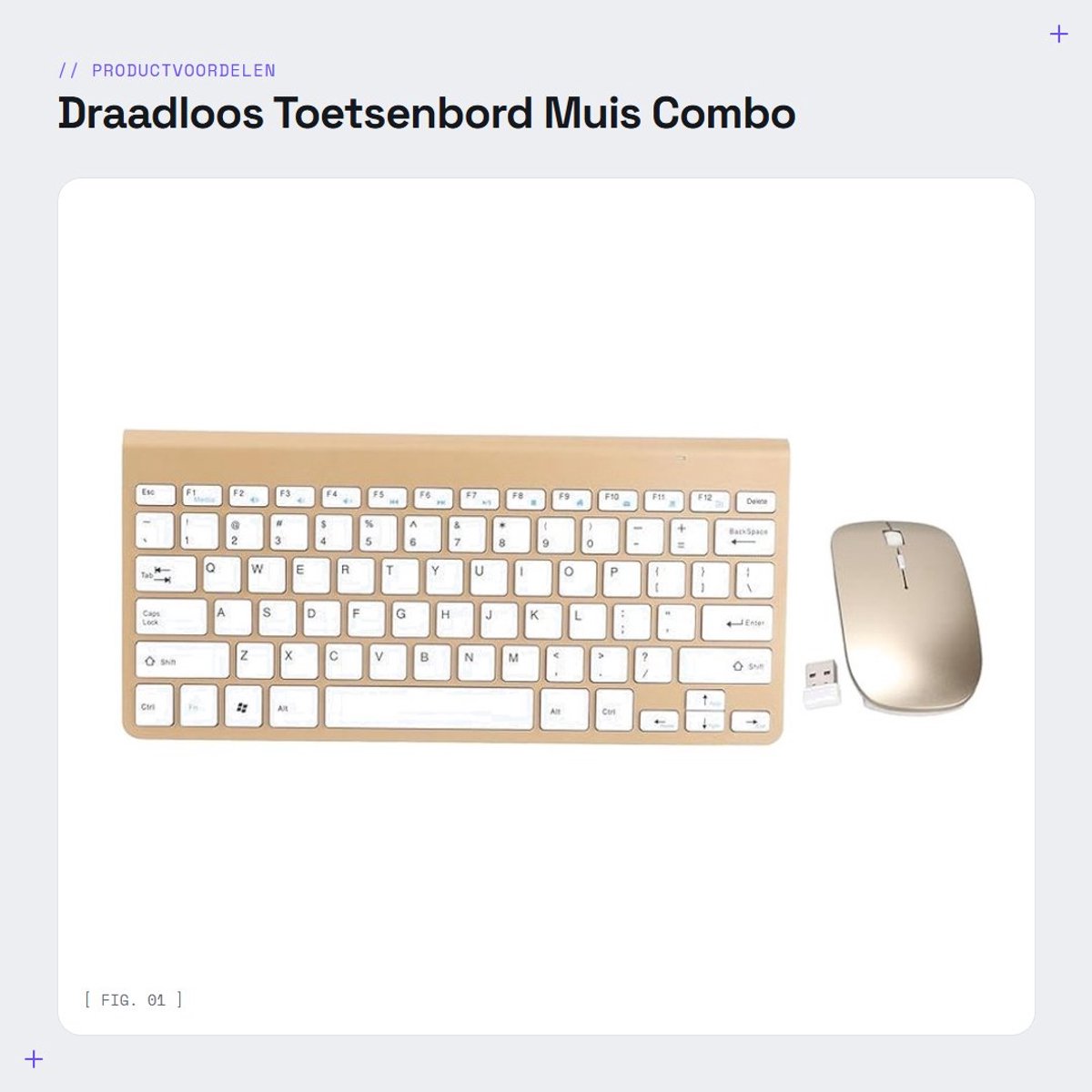Dailygoods - Draadloos Toetsenbord Muis Combo - Ergonomisch Ontwerp - Luxe Goud - Mute-toetsenbord - Geschikt voor Desktop en Laptop - 78 Toetsen
