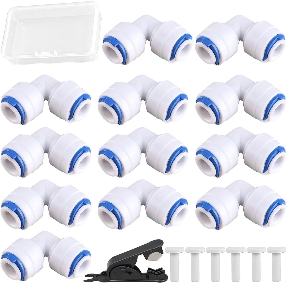 Dailygoods- Elleboog Snelkoppeling 90° - 12 Stuks - Afsluitkop 1/4 Inch - Waterleidingkoppeling - Omgekeerde Osmose - PP Materiaal - Waterkoppeling