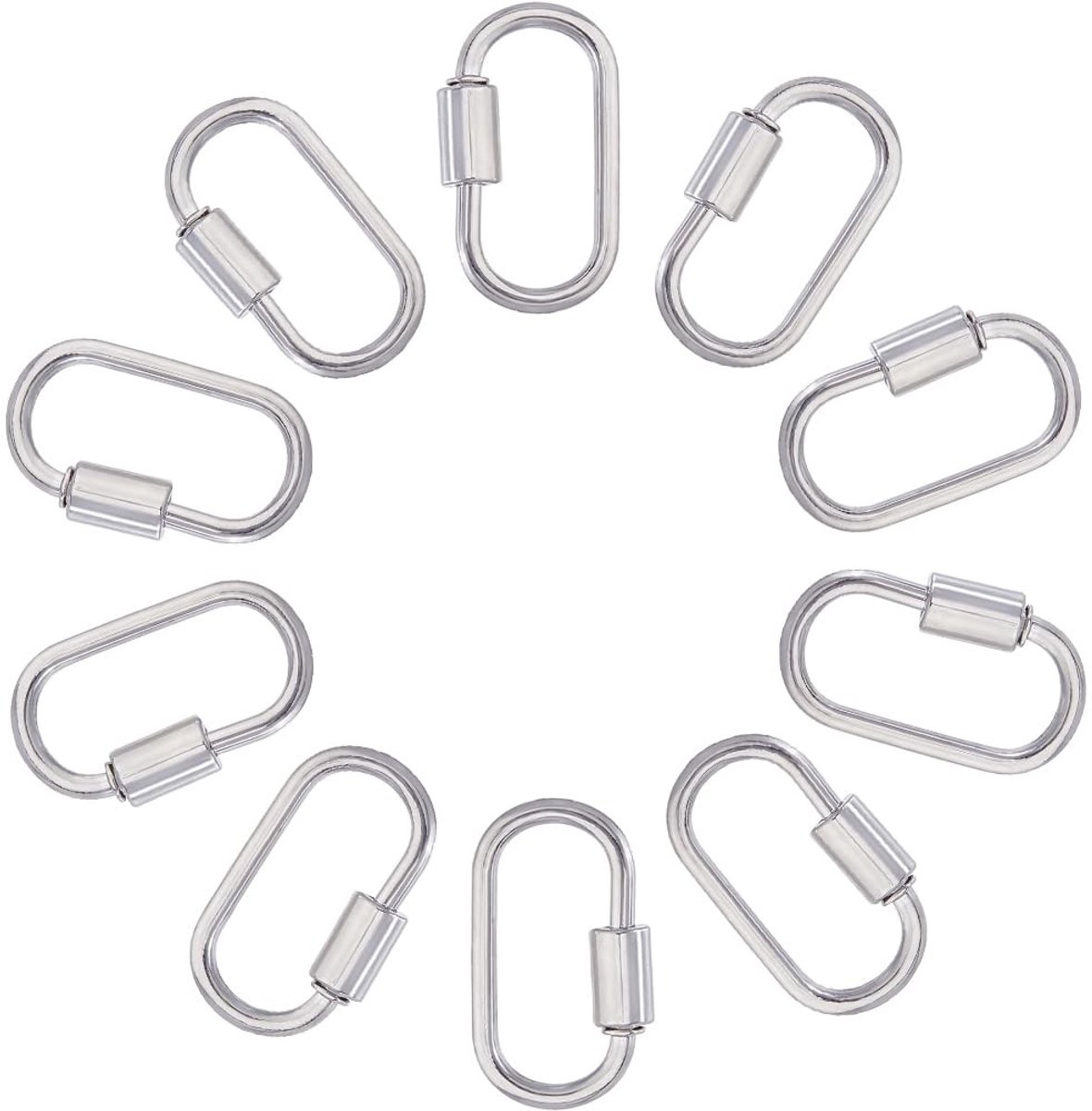 Dailygoods- Karabijnhaak 10 Stuks - Ovale/Screwing - Sleutelhanger/Connector - Legering - Platina Afwerking - Duurzaam Ontwerp - Haak