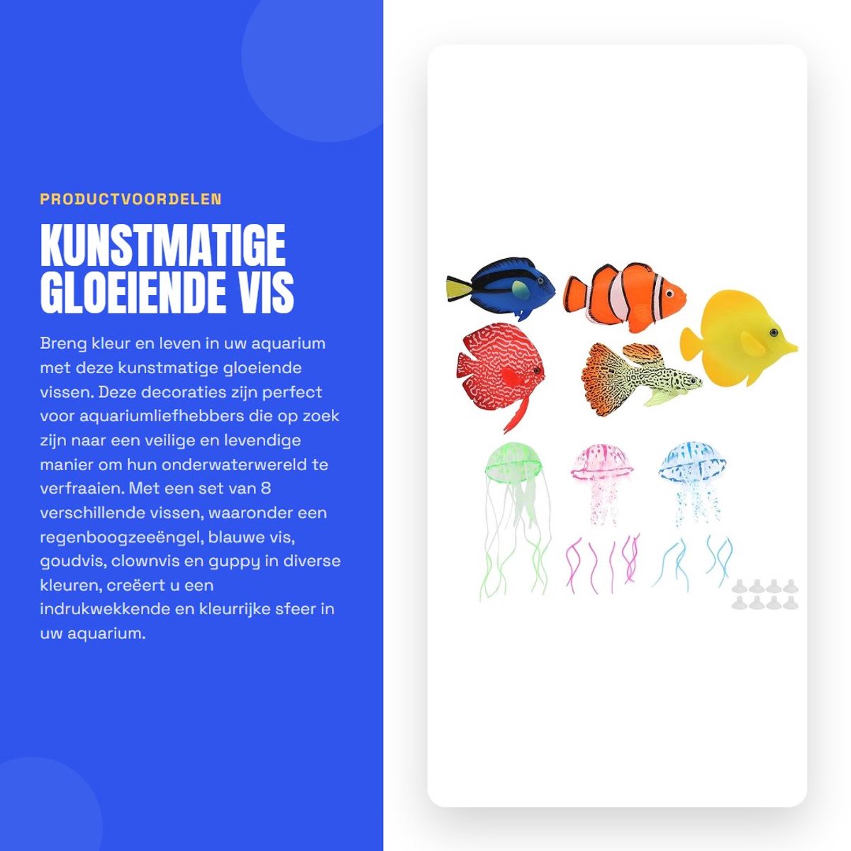Dailygoods- Nepvis 8 Stuks - Kunstmatige Gloeiende Vissen - Aquariumdecoratie - Veilig Siliconen/Hars - Duurzaam en Antislip
