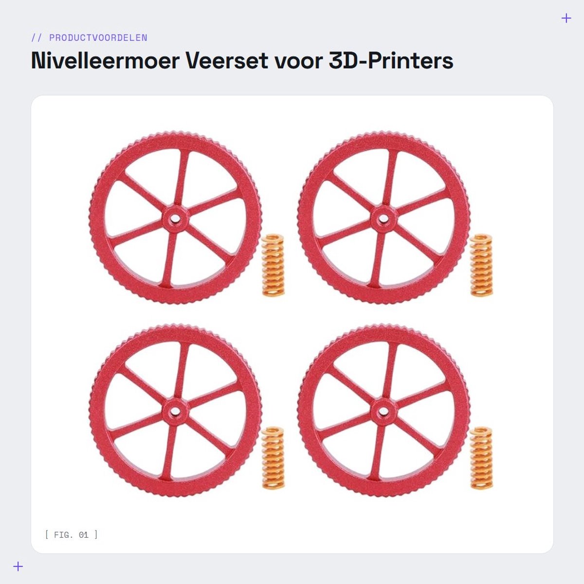 Dailygoods- Nivelleermoer Veerset 4-delig - Aluminiumlegering - Geschikt voor 3D-printers - Afmetingen 60x9mm - Rode kleur - Inclusief 4 veren - 3D-printer Onderdelen