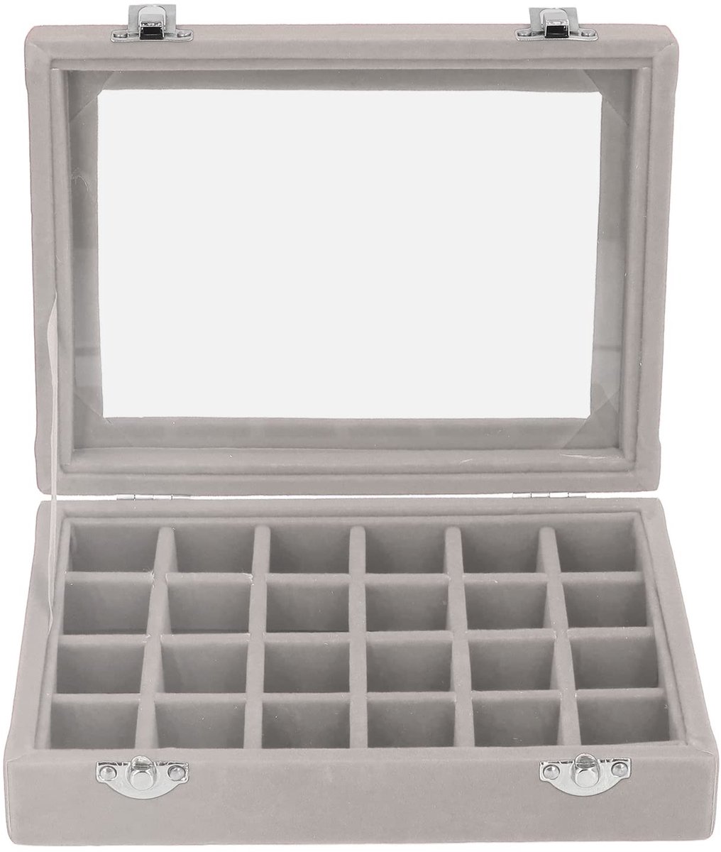 Dailygoods- Sieradendoosje met Glazen Deksel - 24 Compartimenten - Fluwelen Opbergvitrine - Elegant met Sloten - Perfect Cadeau - Sieradenbox