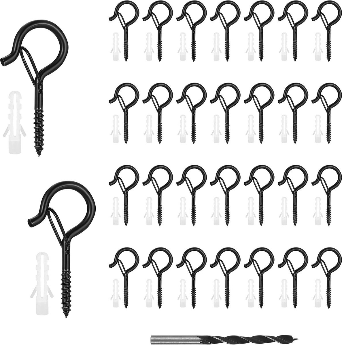 Dailygoods- Schroefhaak 30 Stuks - Zware Kwaliteit - Haken met Veiligheidsbuckle - Houtboor - Buiten gebruik - Roestbestendig - Haak