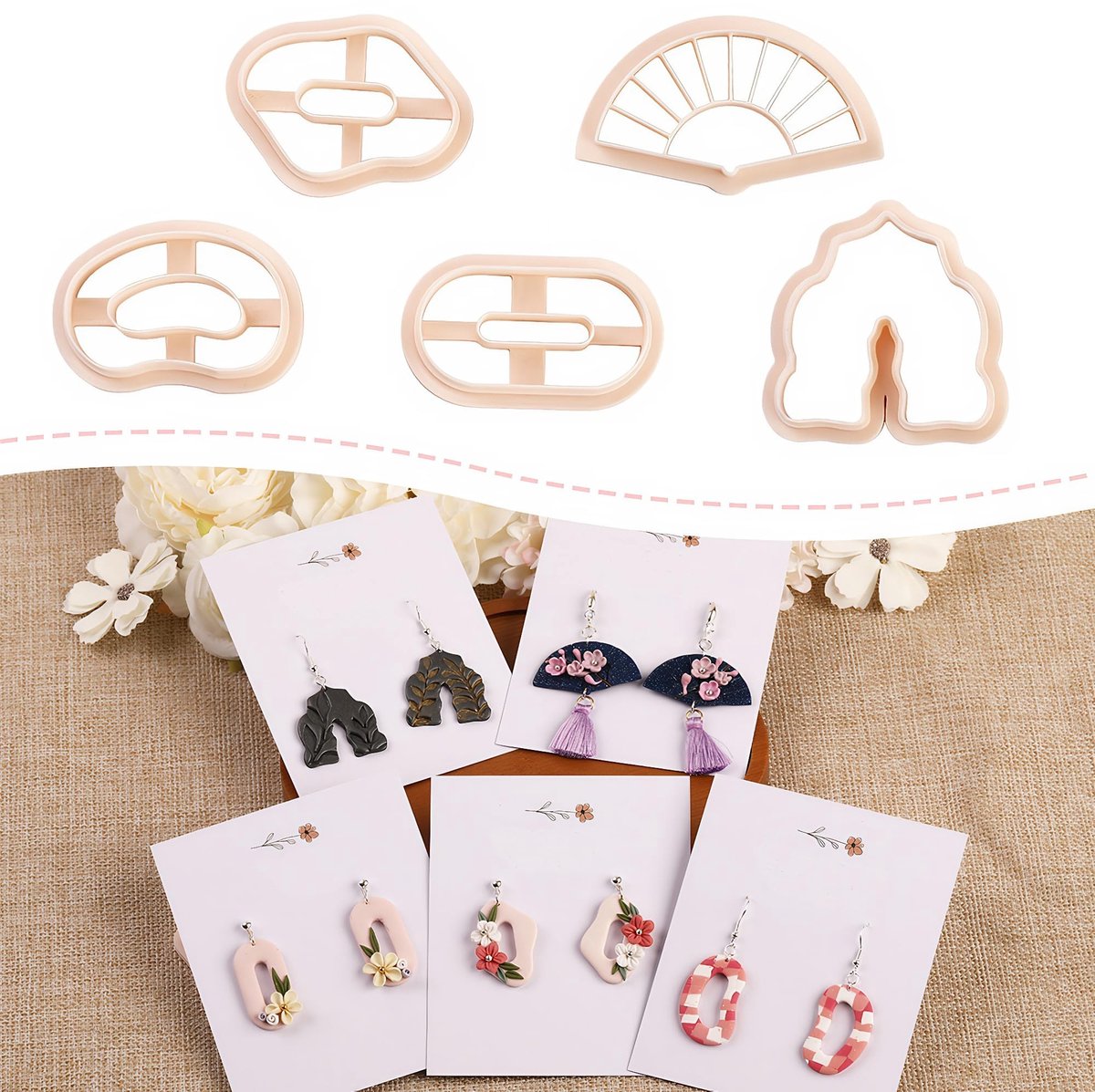 Dailygoods- Uitstekers Set - 5 Vormen - Geometrische Oorbellen - Snijvormen voor Sieraden - Keramische Knutselprojecten - Mini Modelleermassa - Snijvormpjes