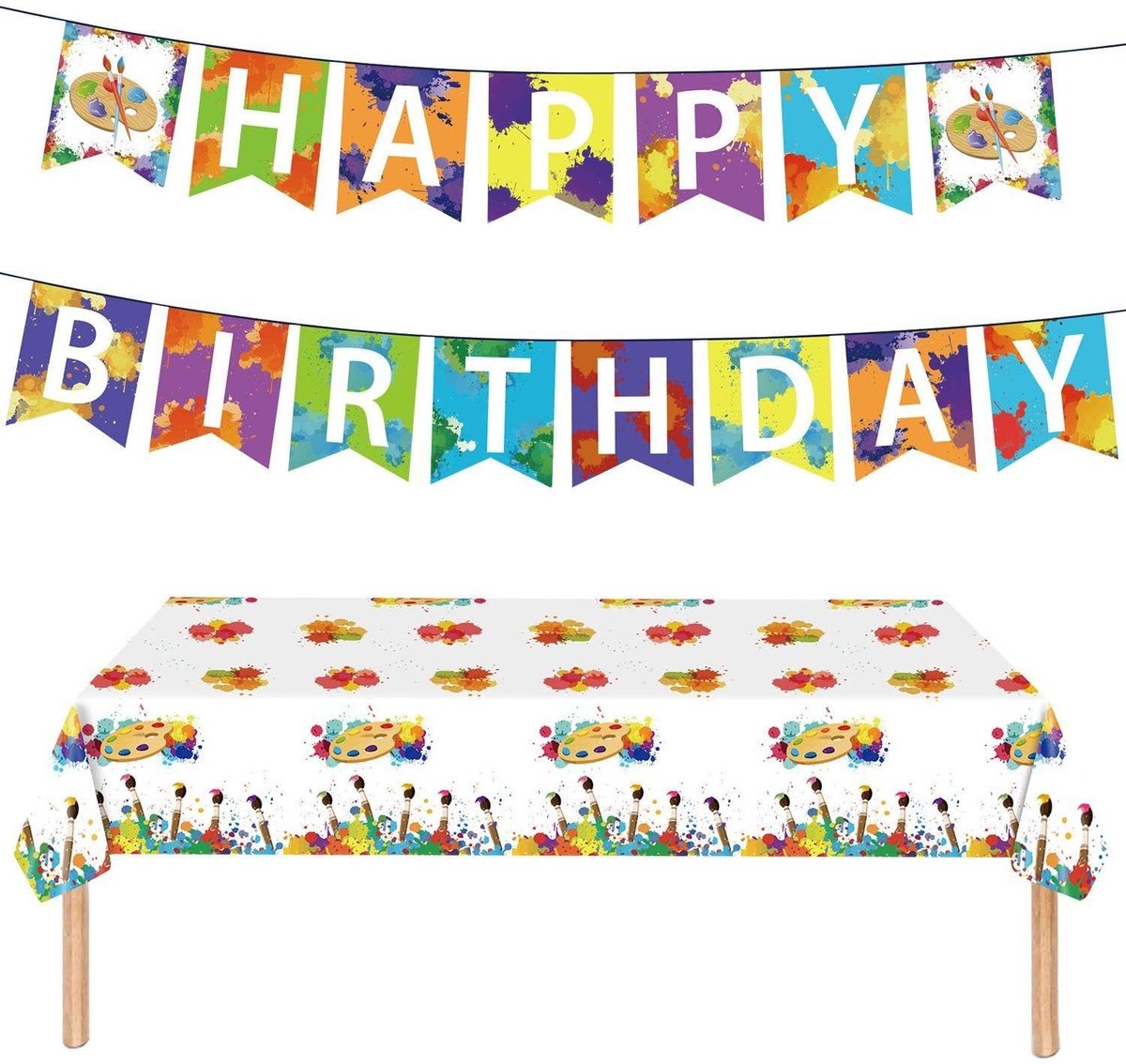 Dailygoods- Tafelkleed 130 x 220 cm - Tafelkleed Plastic - Graffiti Motief - Decoratief - Verjaardagsvlag 16 x 20 cm - Geschikt voor Feesten - Feestkleed