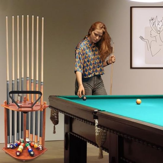 Pool Keu Rek - Biljart Houder - Biljartkamer Organiseren - Driehoekige Vorm - Houdt 8 Keus - Bruin — afbeelding 5