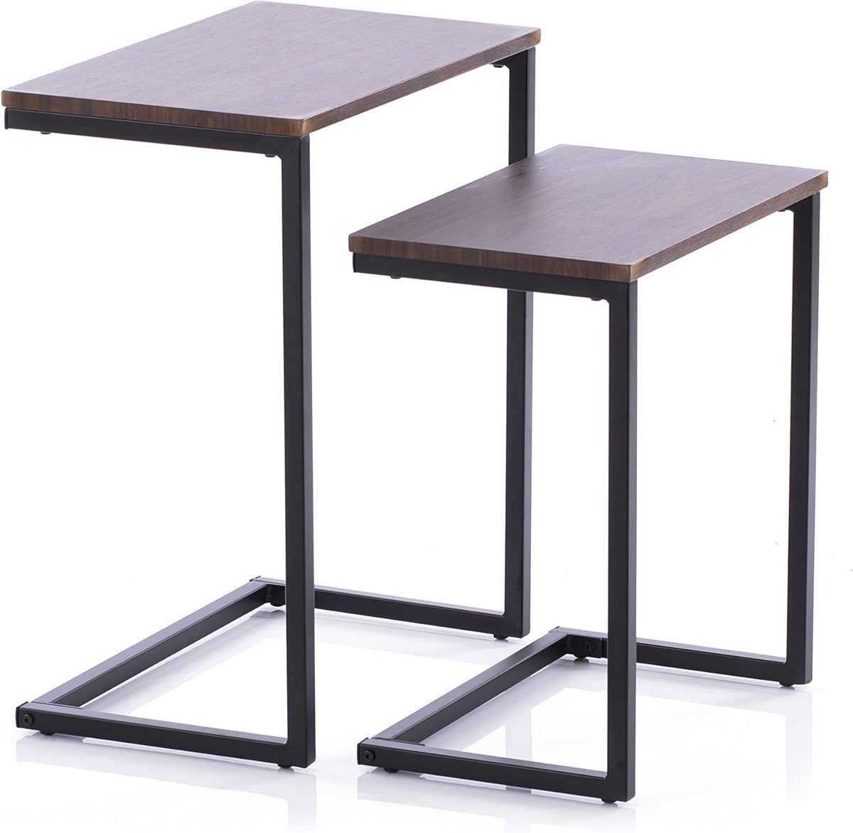 Salontafel Set - Bijzettafels - Woonkamer Decoratie - Industrieel Design - Set van 2 - Walnoot