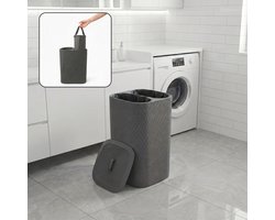INDECOR Wasmand 90 Liter – 2 Vakken Wassorteerder – Met Deksel – Opvouwbare Wasbox – Antraciet