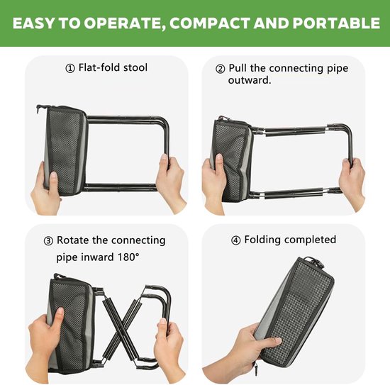 Opvouwbare campingkruk - Draagbare stoel - Outdoor activiteiten - 2-in-1 kruk en tas - 26 x 31 x 31 cm — afbeelding 5