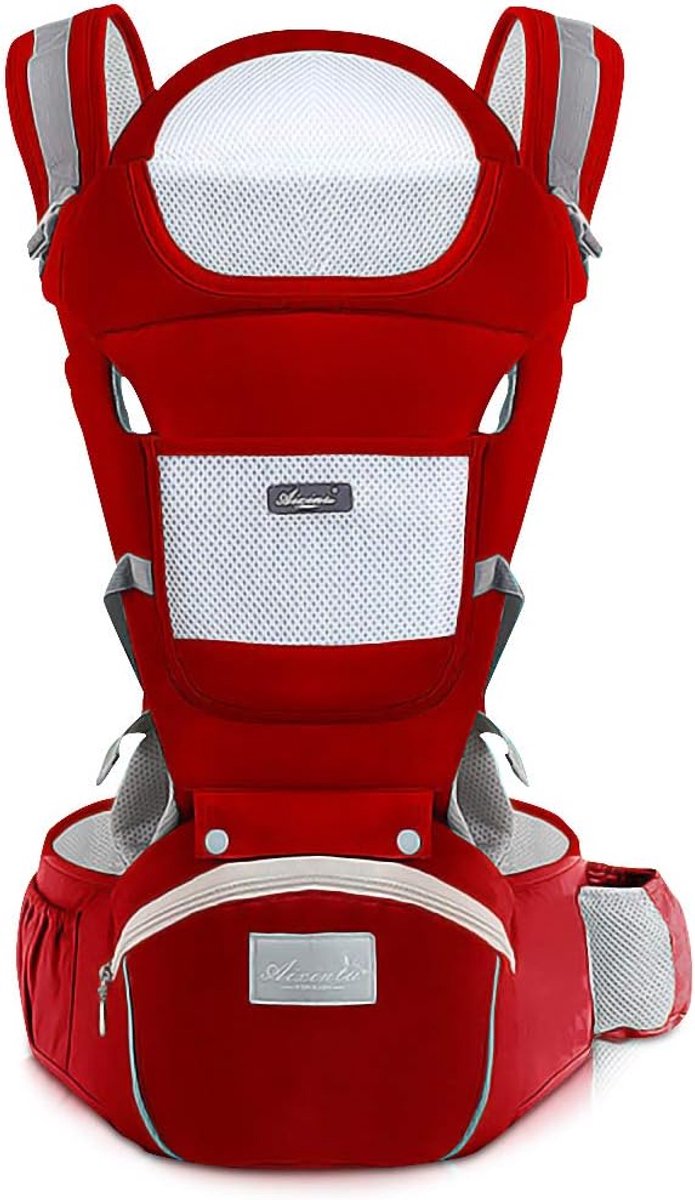 Babydrager met heupzitje - Draagzak baby - Comfortabel dragen - Multifunctionele posities - Tot 30 kg - Rood
