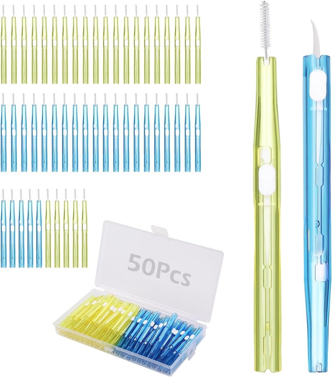 Interdentale borstels - Tandenstokers - Mondhygiëne verbeteren - Dubbelzijdige reiniging - 50 stuks - Blauw