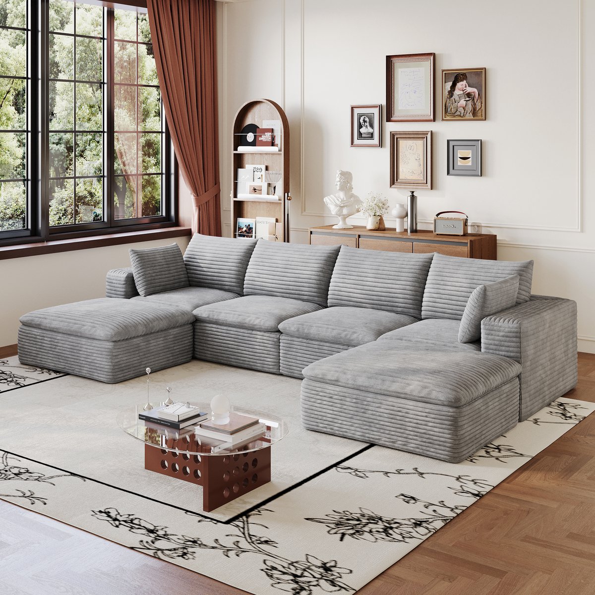 MIVRAY Modulaire Hoekbank 340 cm - Zachte Schuimvulling en Afneembare Bekleding - Voor Woo