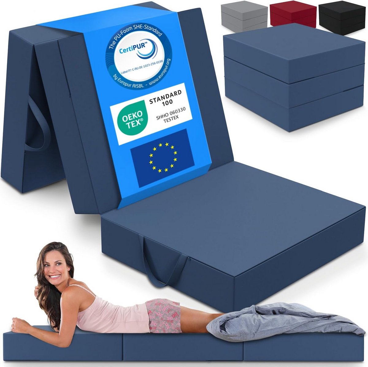 Opvouwbaar Matras - Gastenbed Klapmatras - Comfortabel Slapen - Extra Dik Schuim - 90 x 200 cm - Blauw