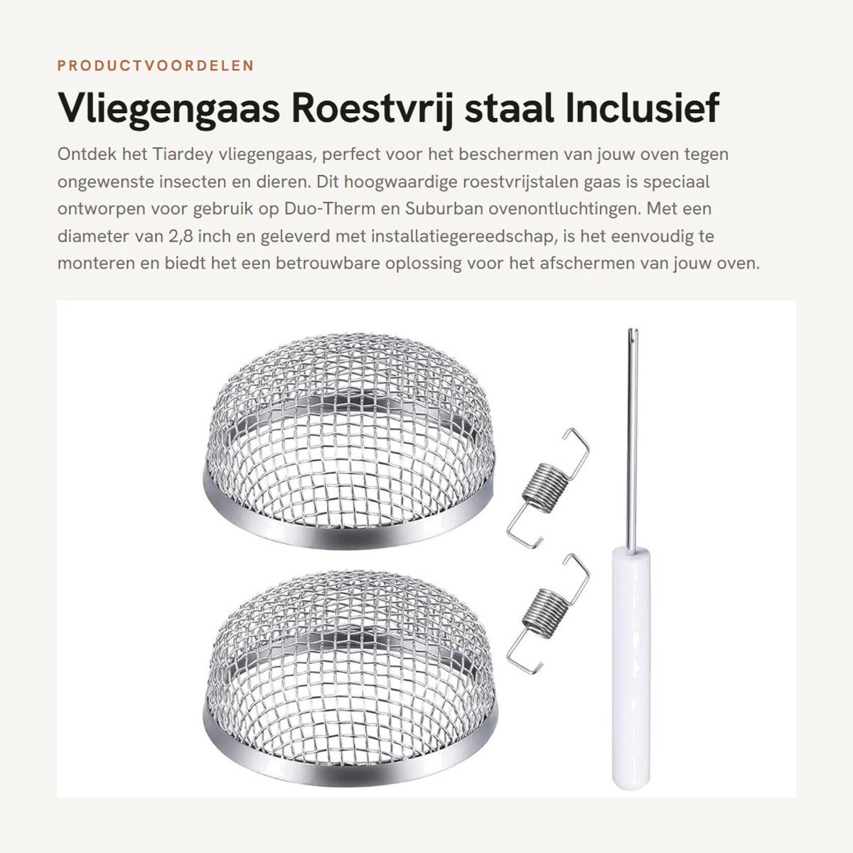 Dailygoods- Vliegengaas 2,8 inch - Roestvrij staal - 2 stuks - Installatiegereedschap - Insectenbescherming - Geschikt voor Duo-Therm/Suburban - Insectenwering