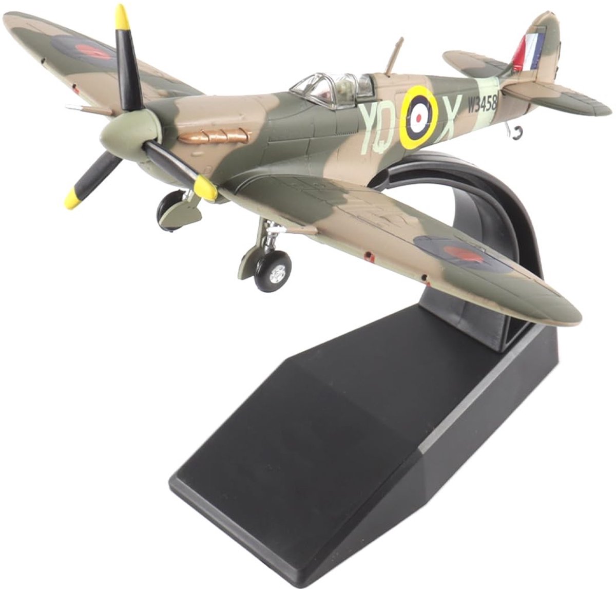 Dailygoods- Model Spitfire MKVb W3458 - Replica RAF-jager - Gegoten Metaal - Schaal 1/72 - Displaybeugel - Historisch Nauwkeurig - Miniatuur Vliegtuig