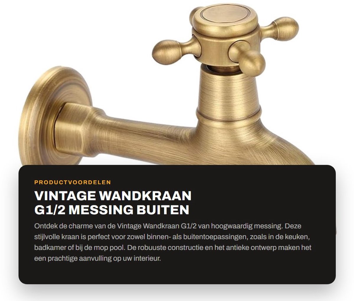 Dailygoods- Mop Faucet Vintage Stijl - Wandmontage - Messing - Corrosiebestendig - Enkele Handgreep - Geschikt voor Keuken/Badkamer - Tuin Faucet