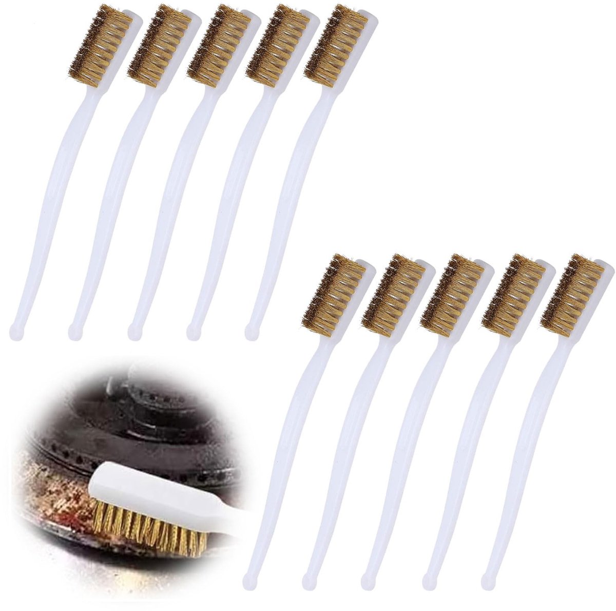 Dailygoods- Messingborstel Set van 10 - Reinigingsborstel Koffiemachine - Mini Borstel - Ergonomische Handgreep - Duurzaam Messing - Voor Professioneel Gebruik