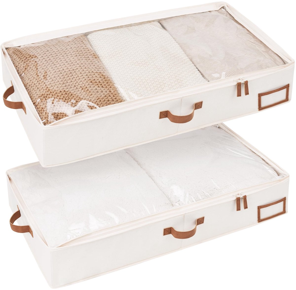 Dailygoods- Opbergboxen 15 cm hoog - Opbergdozen voor onder bed - Opbergdozen met ritssluiting - Opbergdozen met doorzichtig deksel - 2 stuks - Ruimtebesparend en decoratief