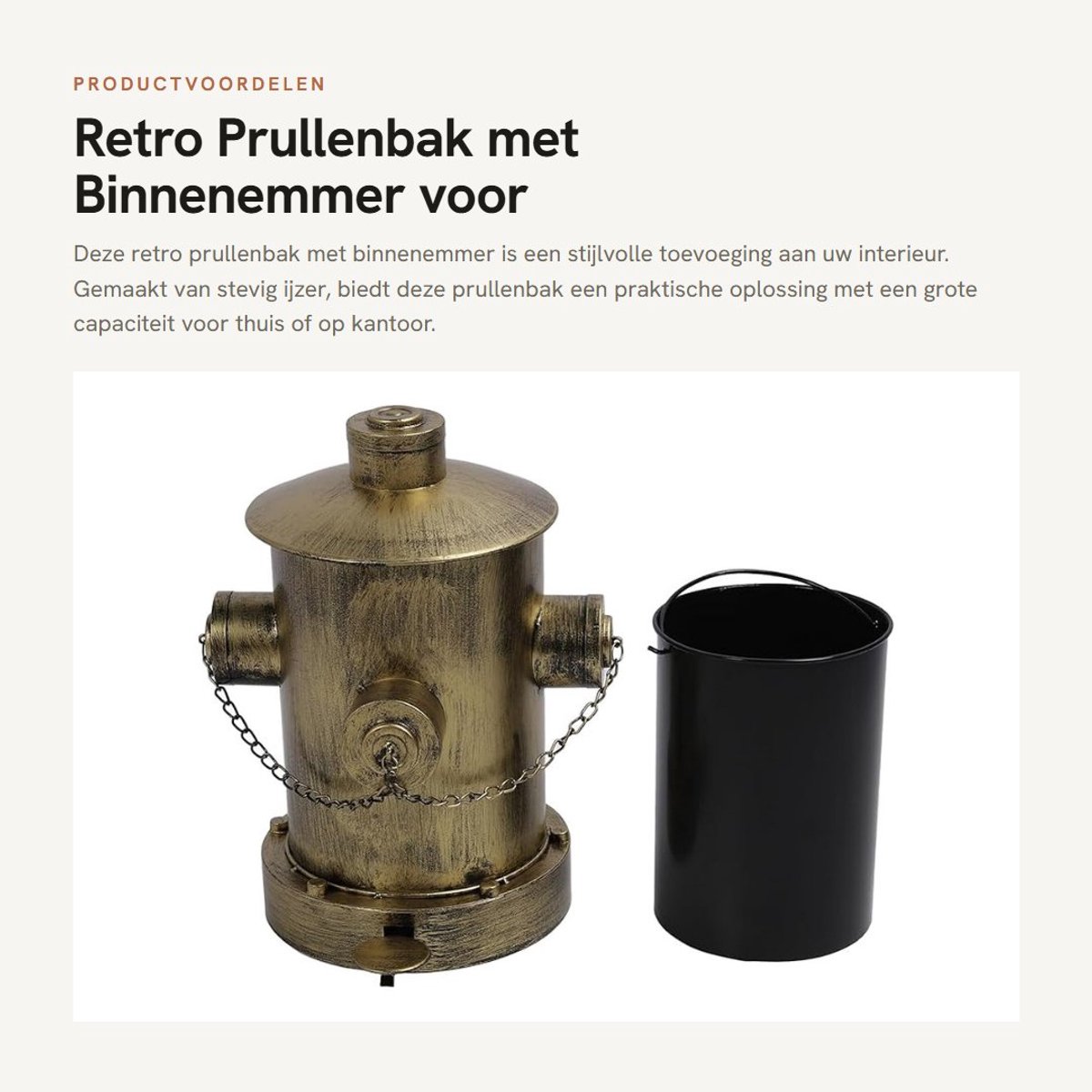 Dailygoods- Prullenbak grote capaciteit - Prullenbak met binnenemmer - Retro prullenbak - Smeedijzeren prullenbak - Prullenbak voor kantoor - Elegante uitstraling - Vuilnisbak