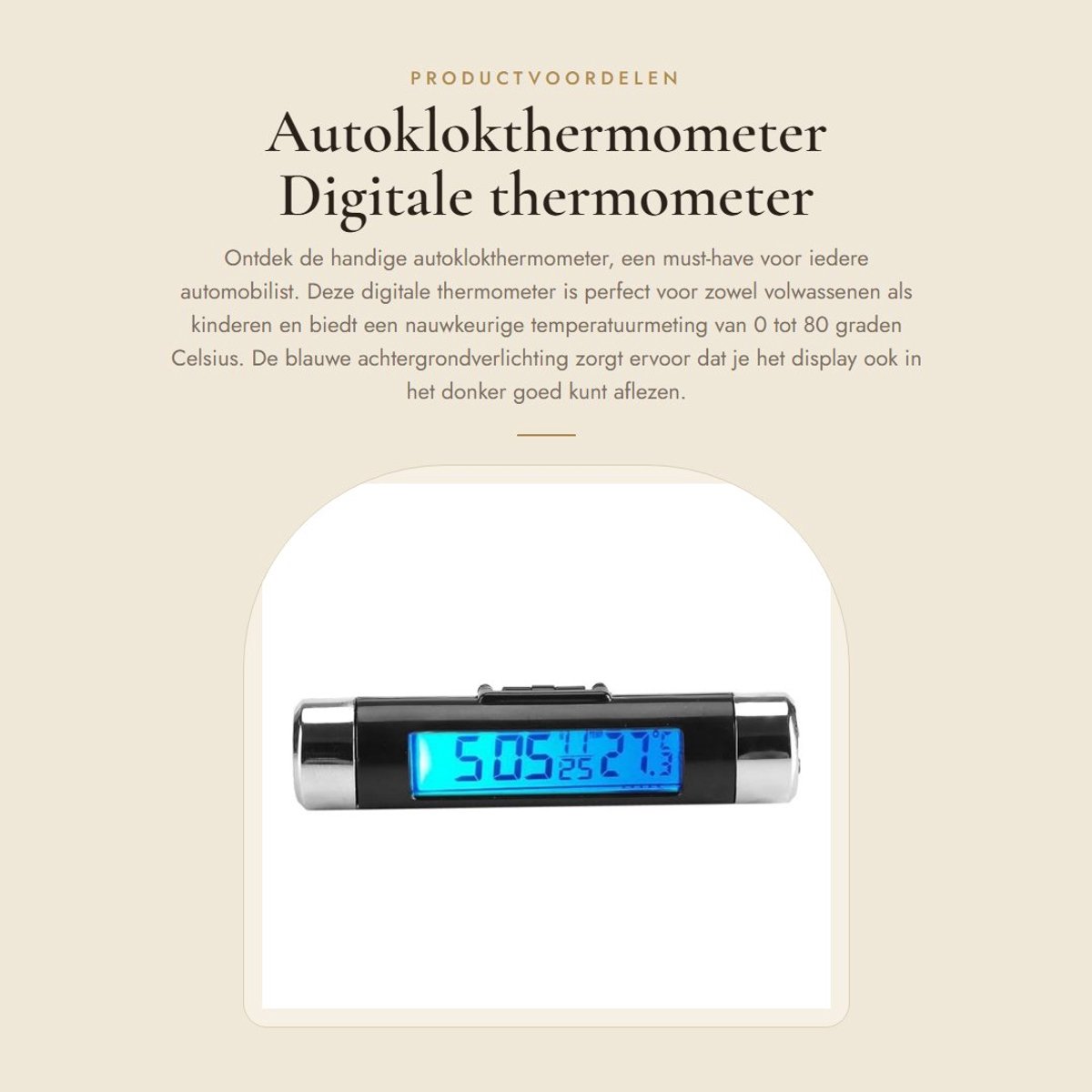Dailygoods - Autoklokthermometer - Digitale thermometer - Achtergrondverlichting - Blauw - Voertuig thermometer - Nauwkeurige meting - Geschikt voor a...