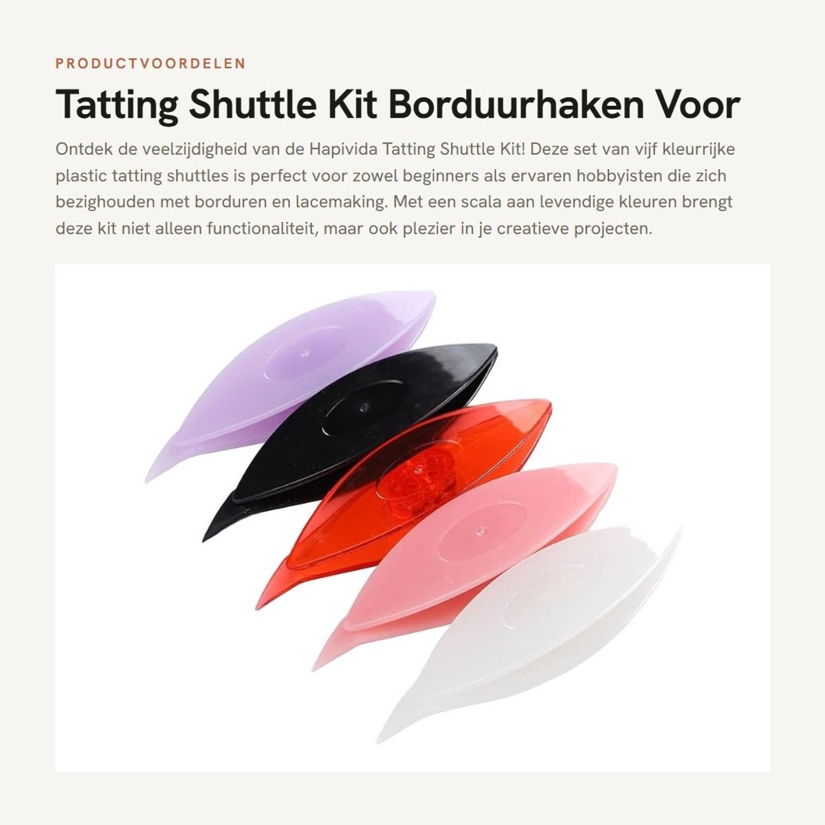 Dailygoods- Tatting Shuttle Set - 5 Stuks - Plastic - Haaknaalden - Kantklossen - Breiaccessoires - 8x2.3 cm - Haaknaald