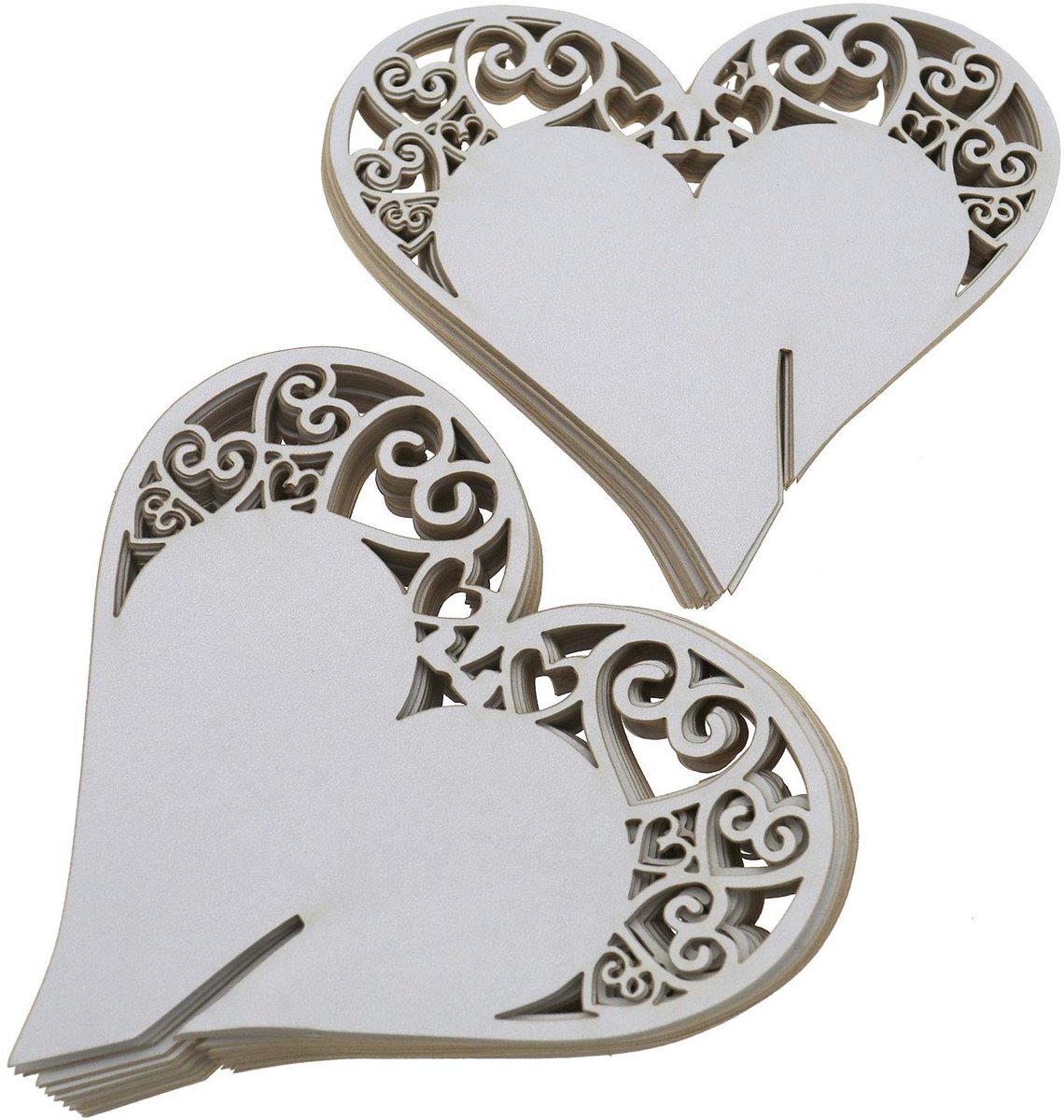 Dailygoods- Plaatskaart Hartvorm - 50 Stuks - Parelpapier - Tafelkaartjes - Bruiloft Decoratie - Wijnglas Decor - Tafelkaart