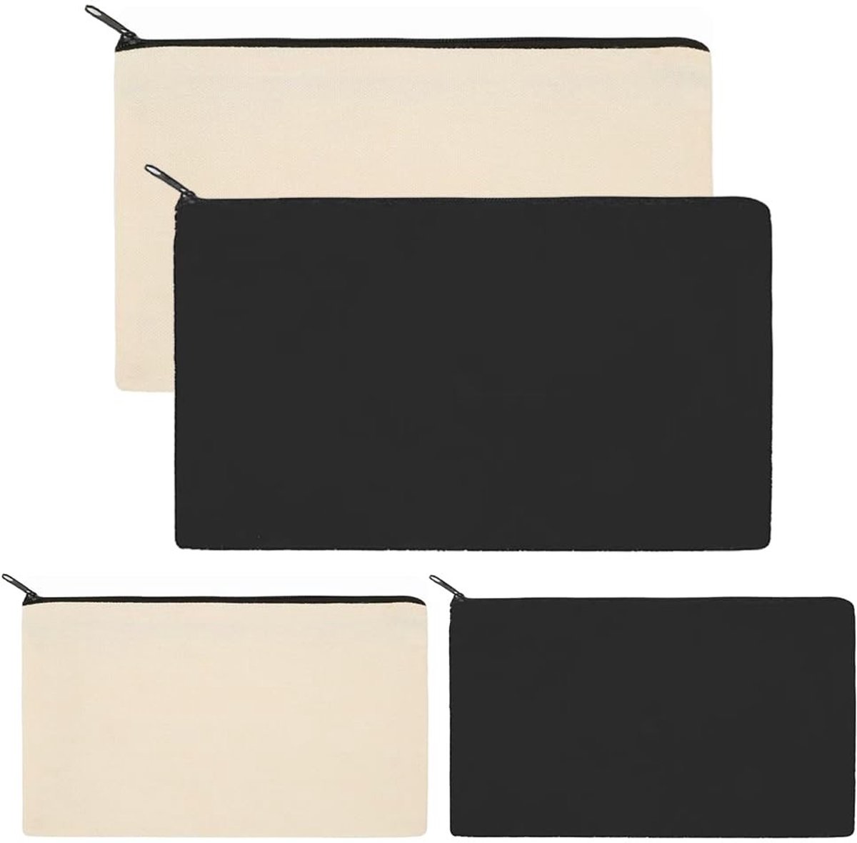 Dailygoods- Make-uptas 4-delig - Canvas - Zwart/Beige - Multifunctionele Etui - Cosmetische Handtas - Duurzaam Materiaal - Cosmeticaetui