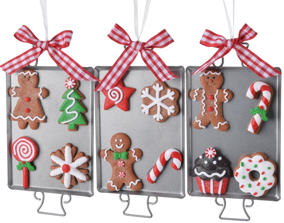Dailygoods- Peperkoekman Set van 3 - Hangende Ornamenten - Kerstboomdecoratie - Duurzaam PVC - Glitterend/Flocking - Fantasievolle Versiering - Kerstornamenten