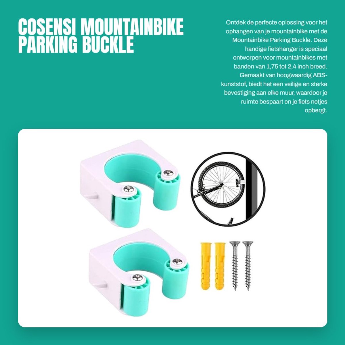 Dailygoods- Fietssteun - Fietshanger voor Mountainbikes - Parkeergesp - ABS Kunststof - Ruimtebesparend - Geschikt voor banden 1,75-2,4 inch
