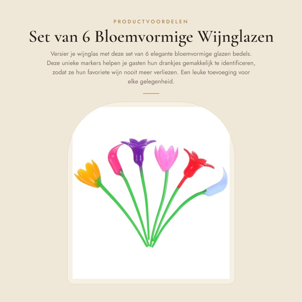 Dailygoods - Set van 6 Bloemvormige Wijnglazen Bedels voor Feestjes